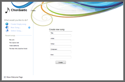 Chordastic welcome screen