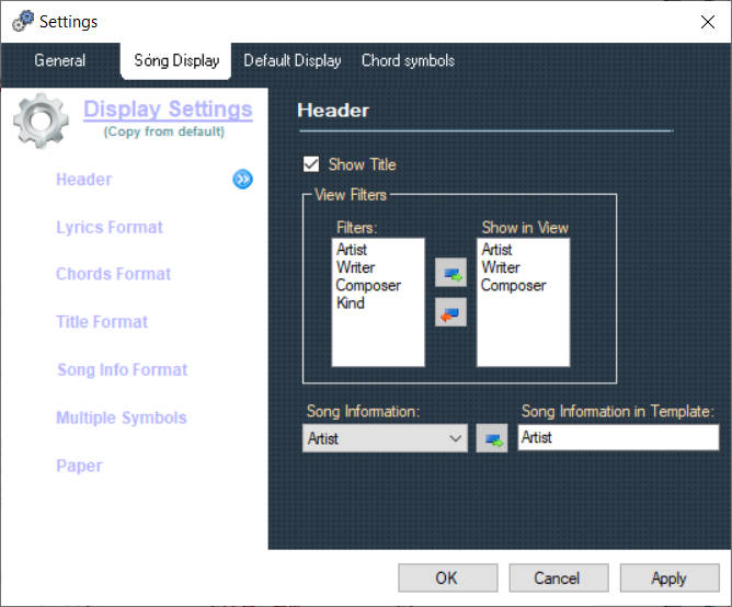 Format settings panel